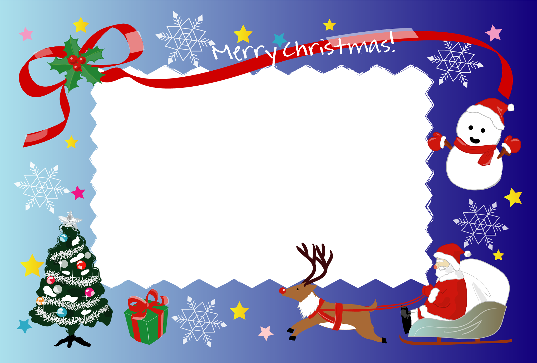素材絵箱クリスマス館 クリスマスカードテンプレート写真フレーム トナカイとサンタクロース2 ダウンロード