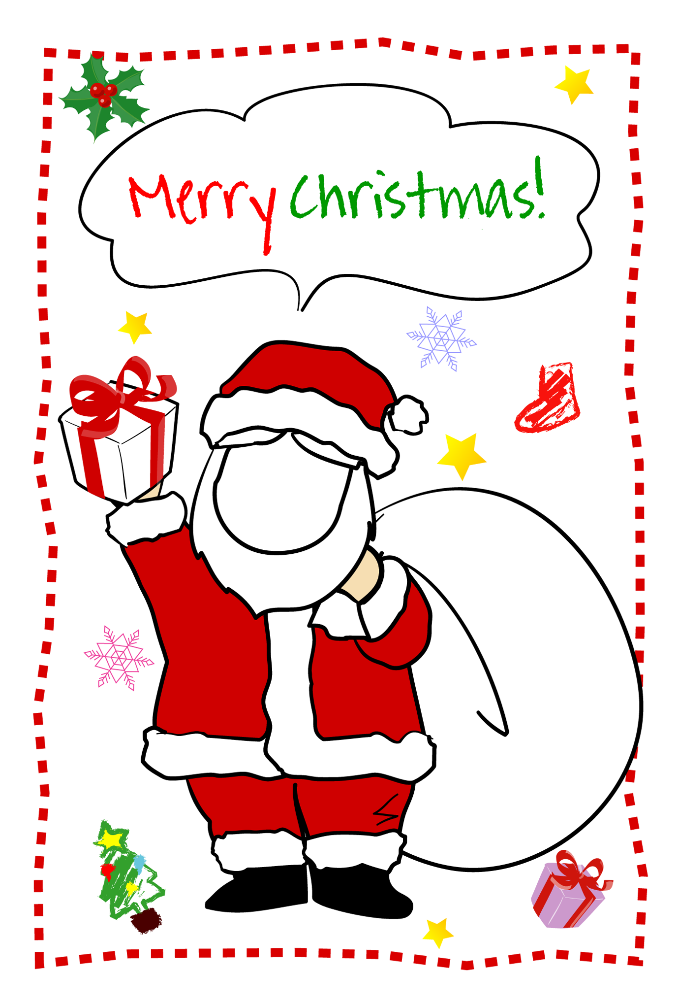 無料クリスマス イラスト素材 素材絵箱クリスマス館 印刷素材クリスマスカードテンプレート写真フレーム サンタクロース1